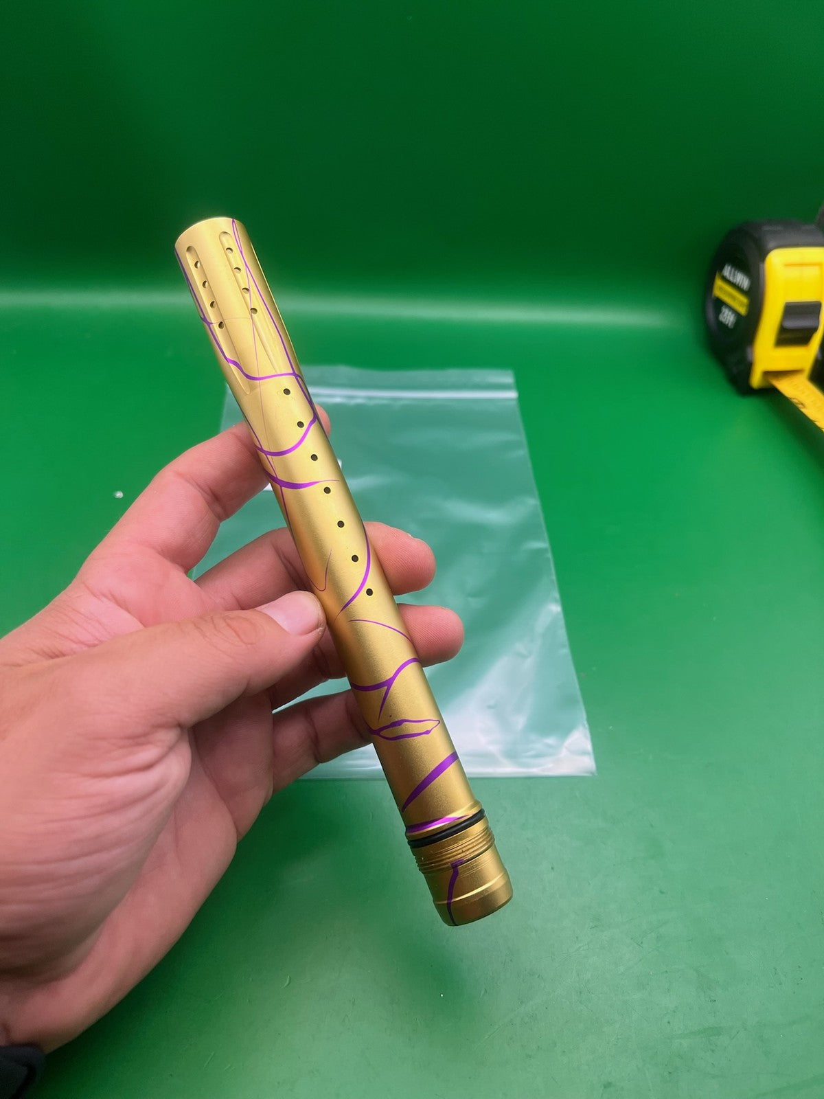 Dye Ultralite UL 14" Barrel Tip Gold/Purple Splash Dust Anodized Front