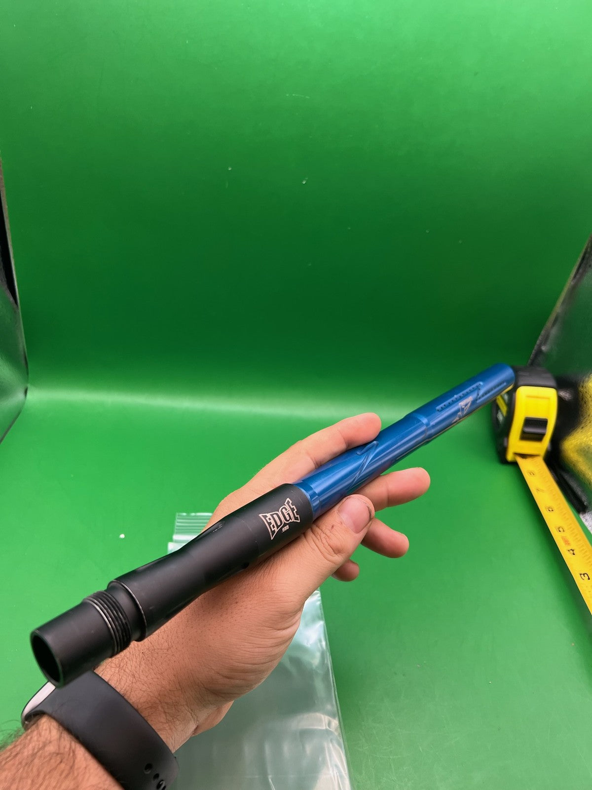 Autococker J&J Edge Paintball Two-Piece Barrel 14" Blue Black - used paintball barrel (two-piece) - blue/black