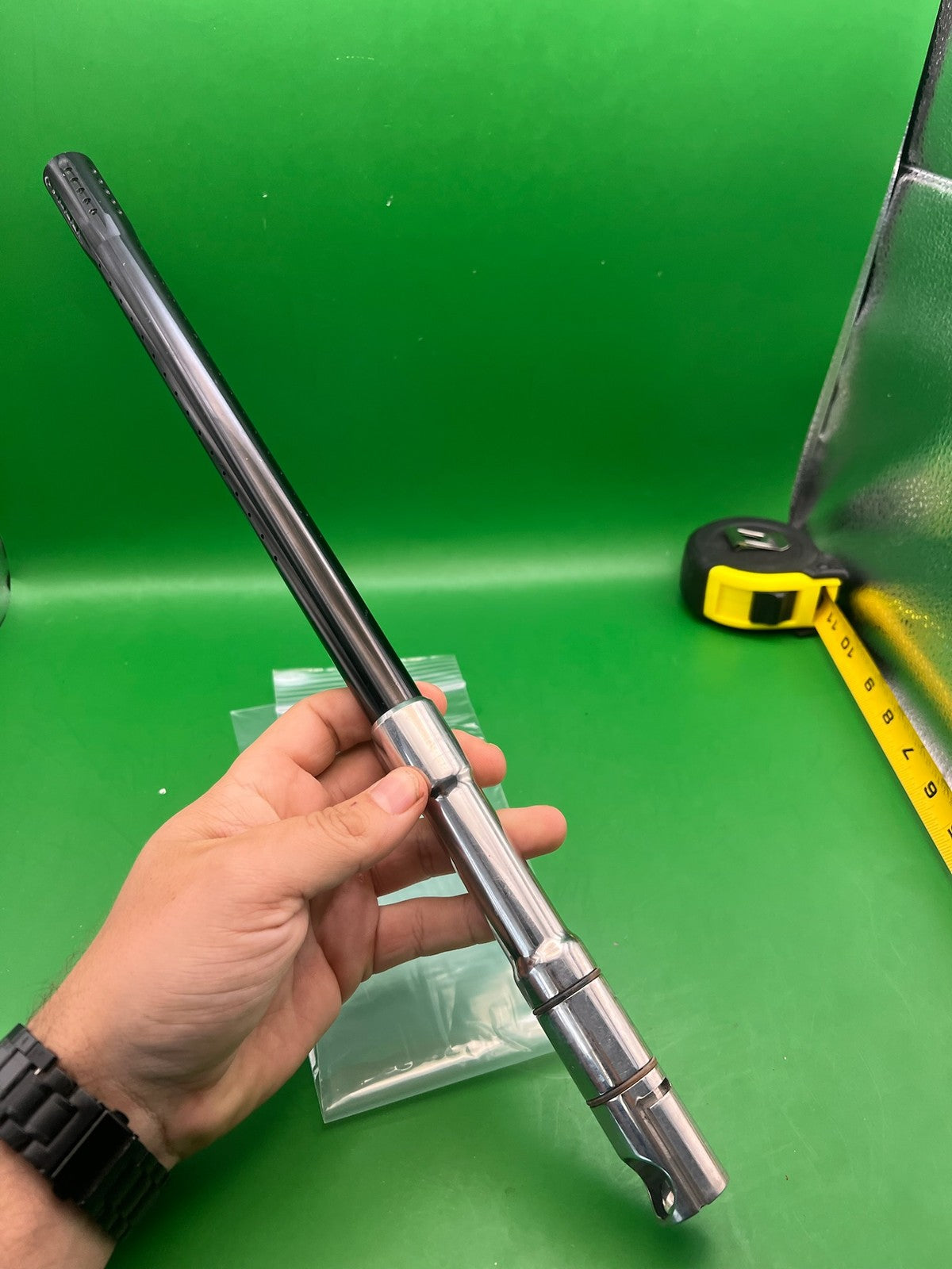 Automag Dye Broomstick Barrel .686 Chrome Black - used paintball barrel - black/silver