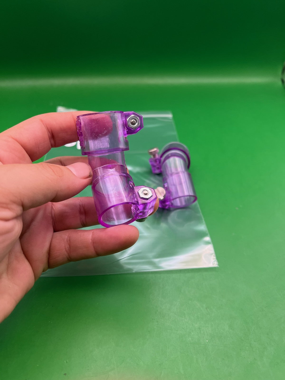 Pair of 2 Purple Paintball Right Feed Elbows - used paintball feed elbow - purple