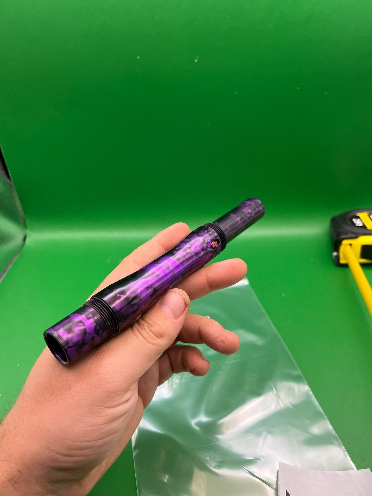 Autococker Two-Piece Barrel Purple Black Splash 8" - used paintball barrel two-piece set - purple black splash