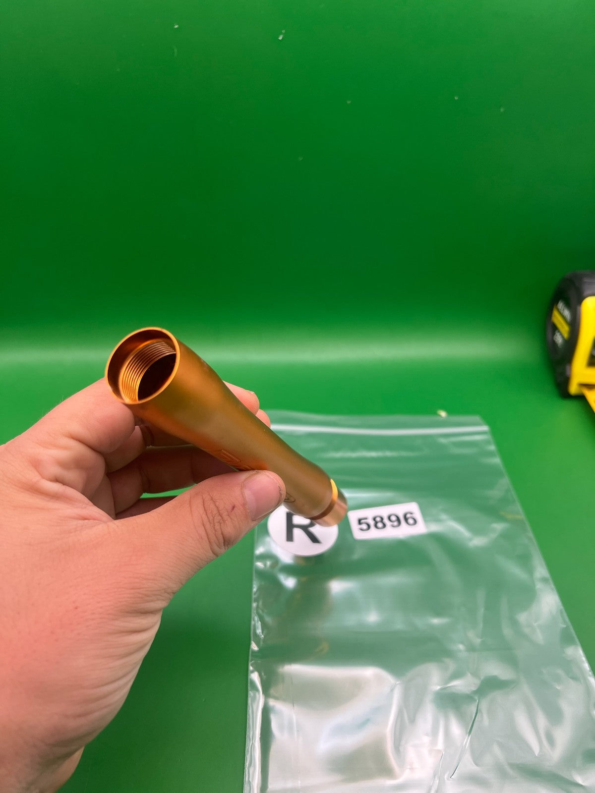Autococker Proto Barrel Back Gold .688 bore - used paintball barrel back - gold anno