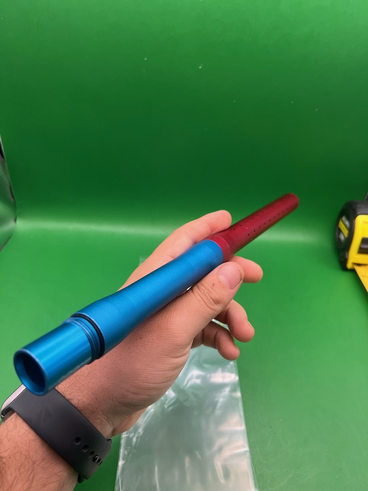 Empire Two Piece Superman Autococker Barrel .689 Blue Red - used paintball barrel (two-piece: back + tip) - blue/red