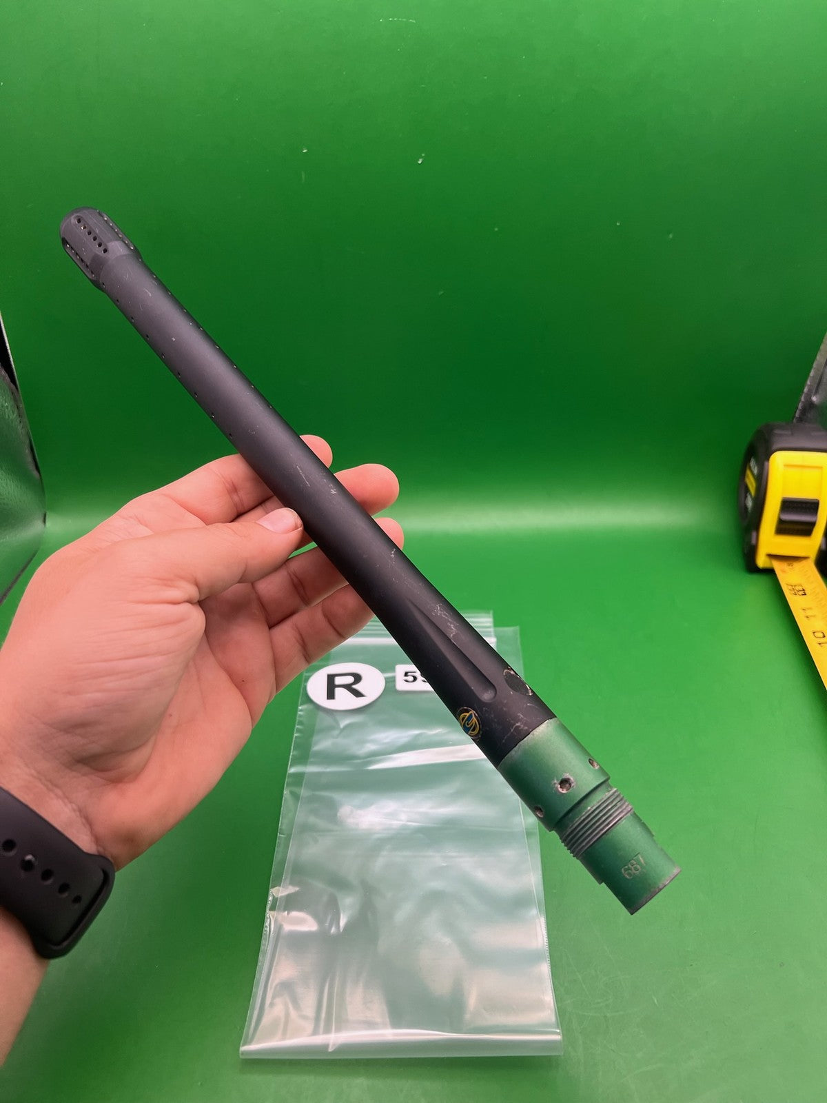 CCM Autococker Barrel .687 Black Green - used paintball barrel - black/green