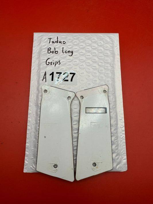Tadao Bob Long Grips - used paintball grip panels - black/clear (front), white (back/substrate)
