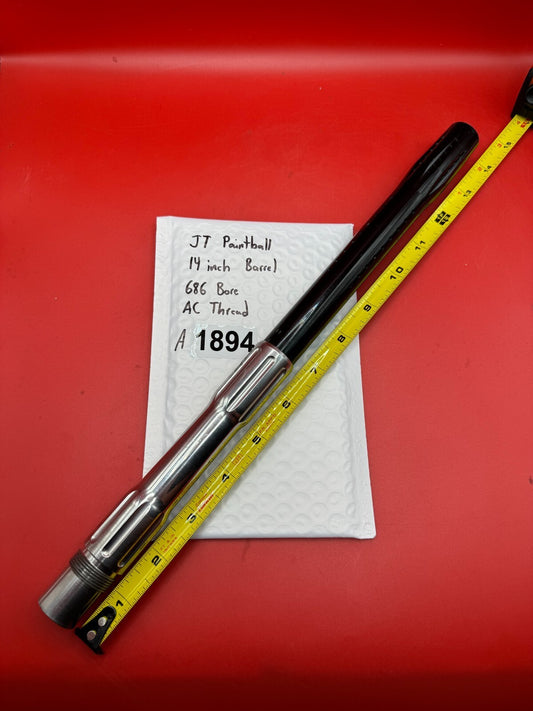 JT Paintball 14 Inch Barrel 686 Bore AC Thread - used paintball barrel - black/silver