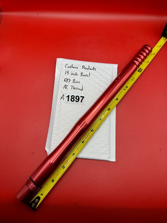Custom Products 14 Inch Paintball Barrel 689 Bore AC Thread - used paintball barrel - red anno