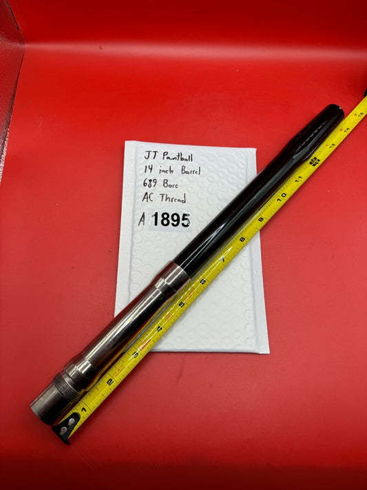 JT Paintball 14 Inch Barrel 689 Bore AC Thread - used paintball barrel - black/silver
