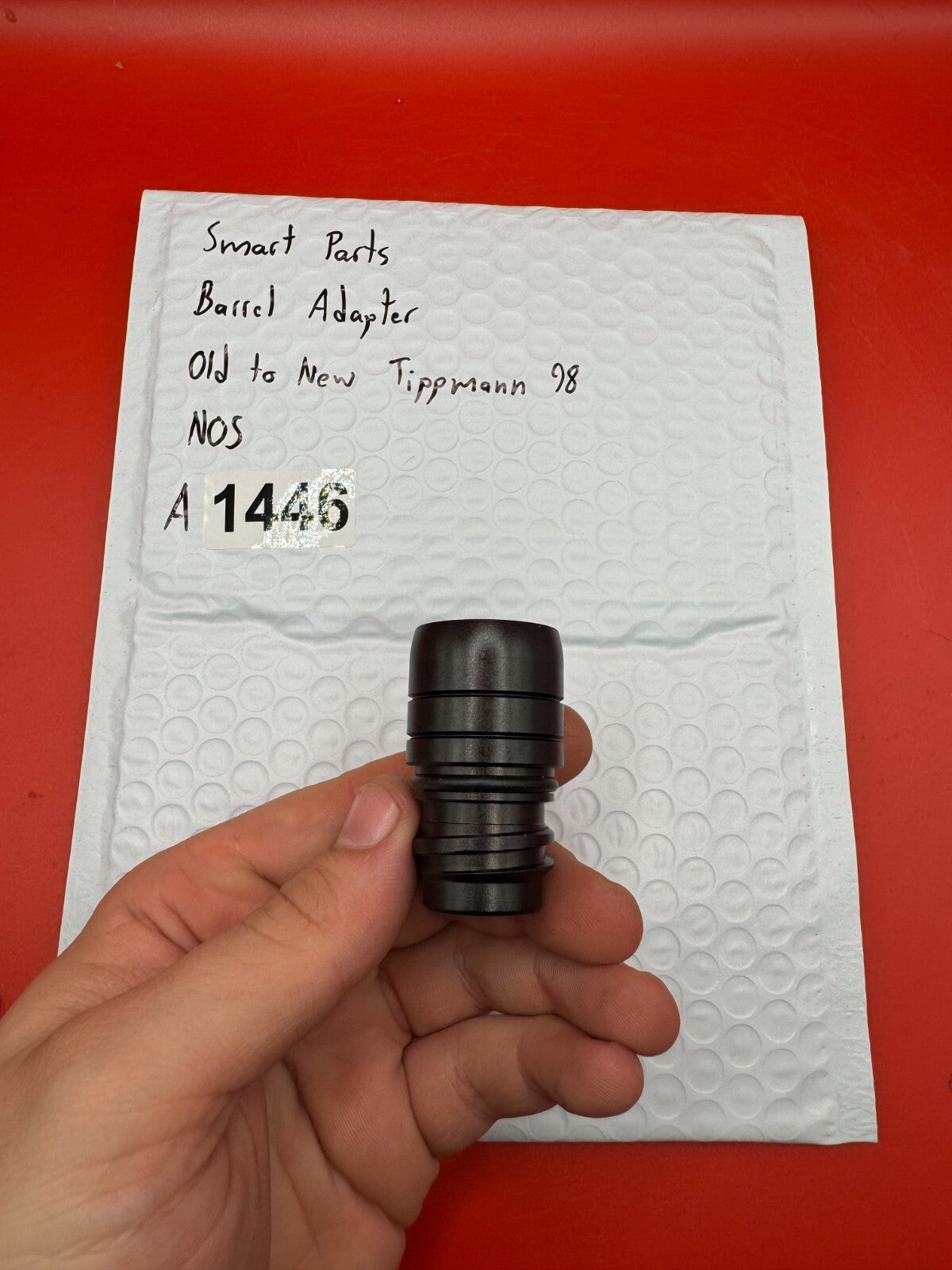 Smart Parts Barrel Adapter Old to New Tippmann 98 NOS - used paintball barrel adapter - black