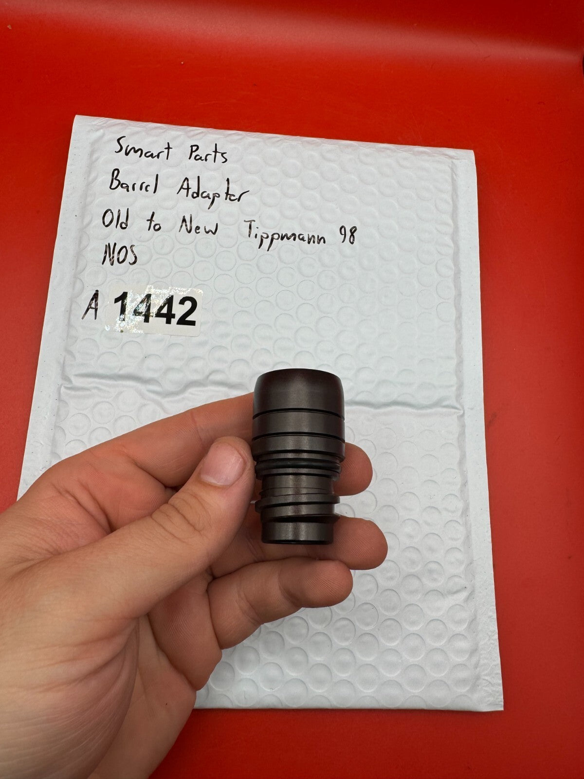 Smart Parts Barrel Adapter Old to New Tippmann 98 NOS - used paintball barrel adapter - black