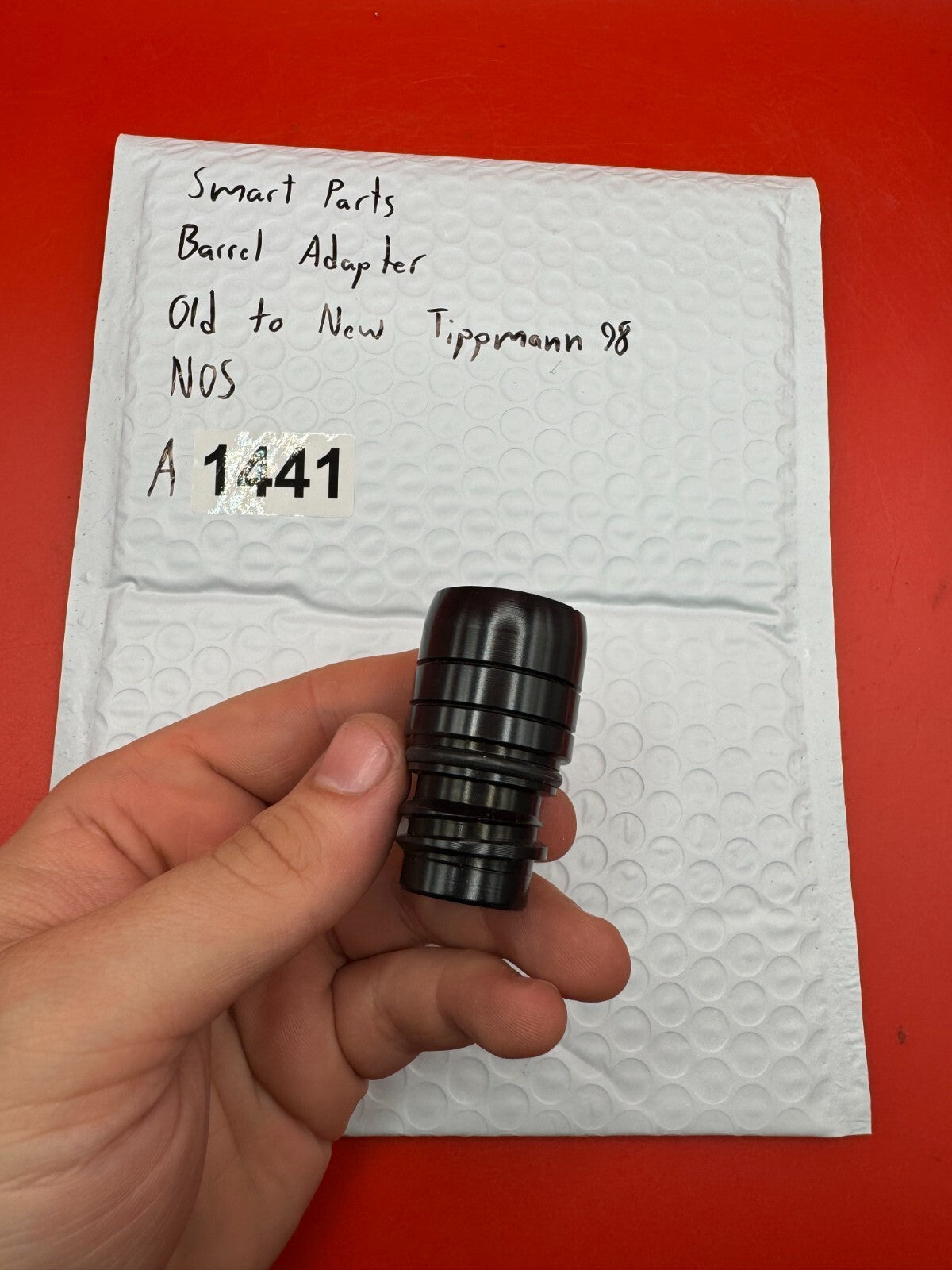 Smart Parts Paintball Barrel Adapter Old to New Tippmann 98 NOS - used paintball barrel adapter - black