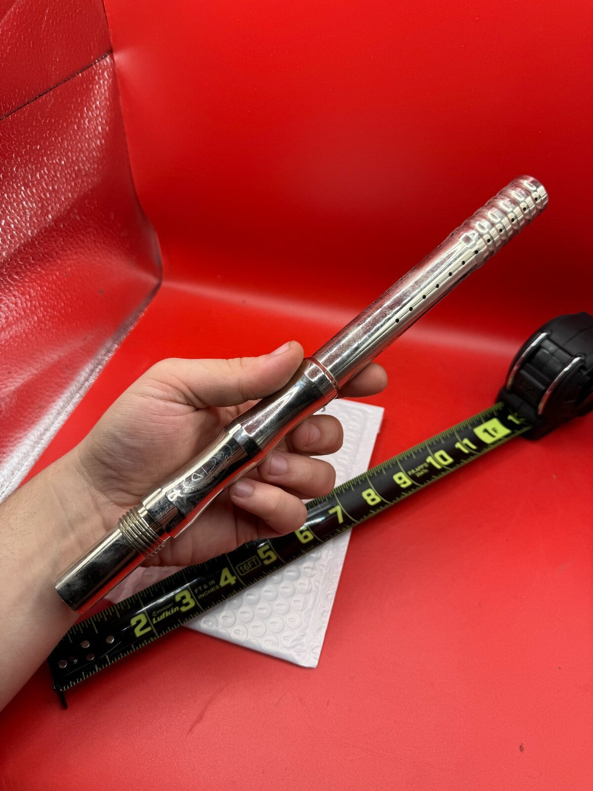 Custom Products 12 inch Paintball Barrel Old Angel Thread - used paintball barrel - red anno/silver