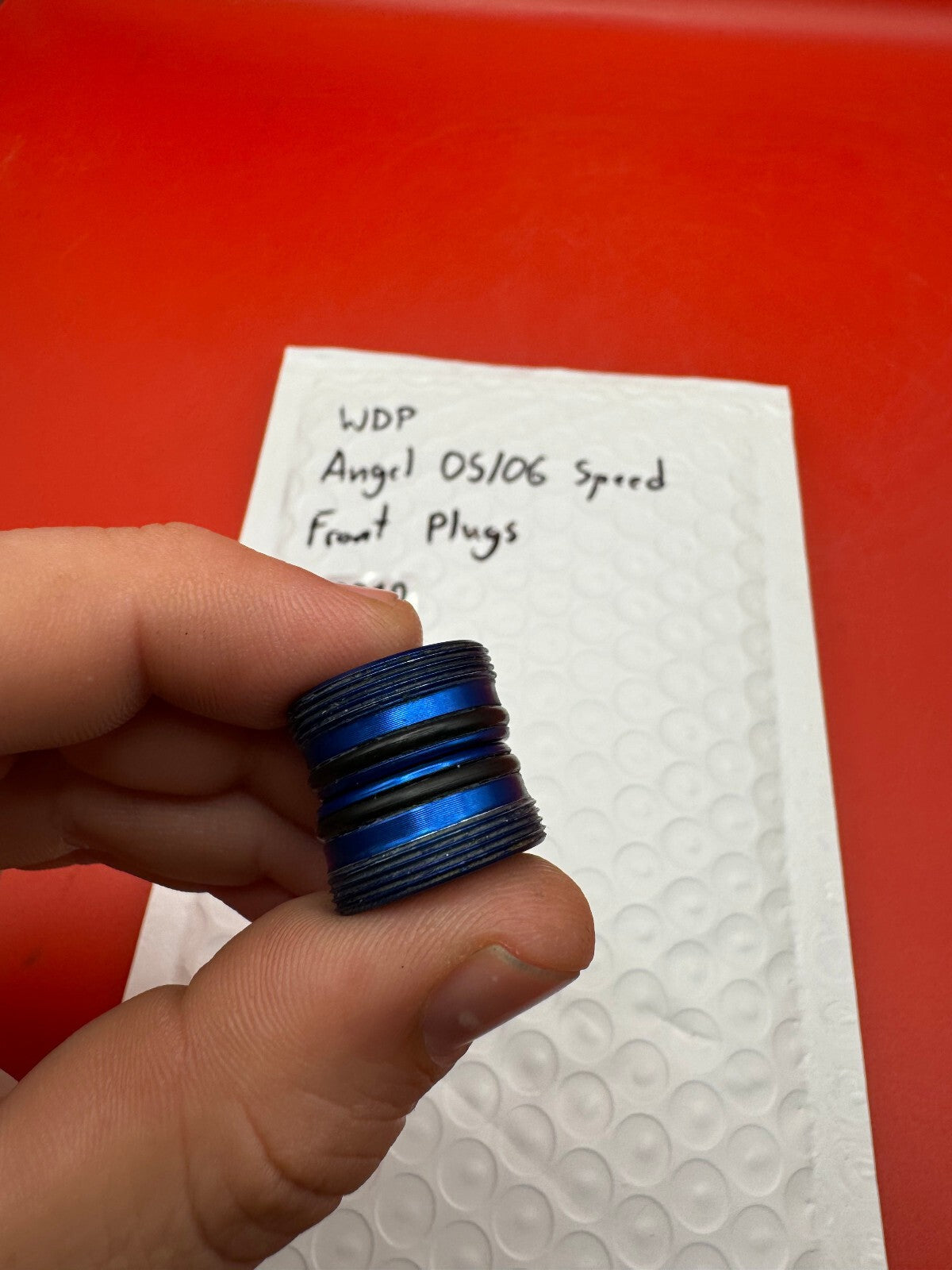 WDP Angel 05/06 Speed Front Plugs - used paintball front plug - blue anno