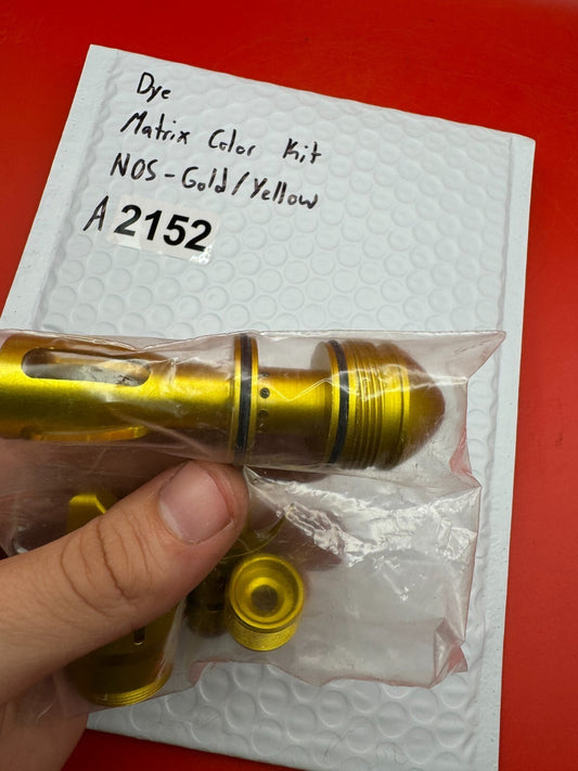Dye Matrix Color Kit NOS-Gold/Yellow - used paintball color kit (bolt, lpr cap, hpr cap, feed collar) - gold/yellow anno