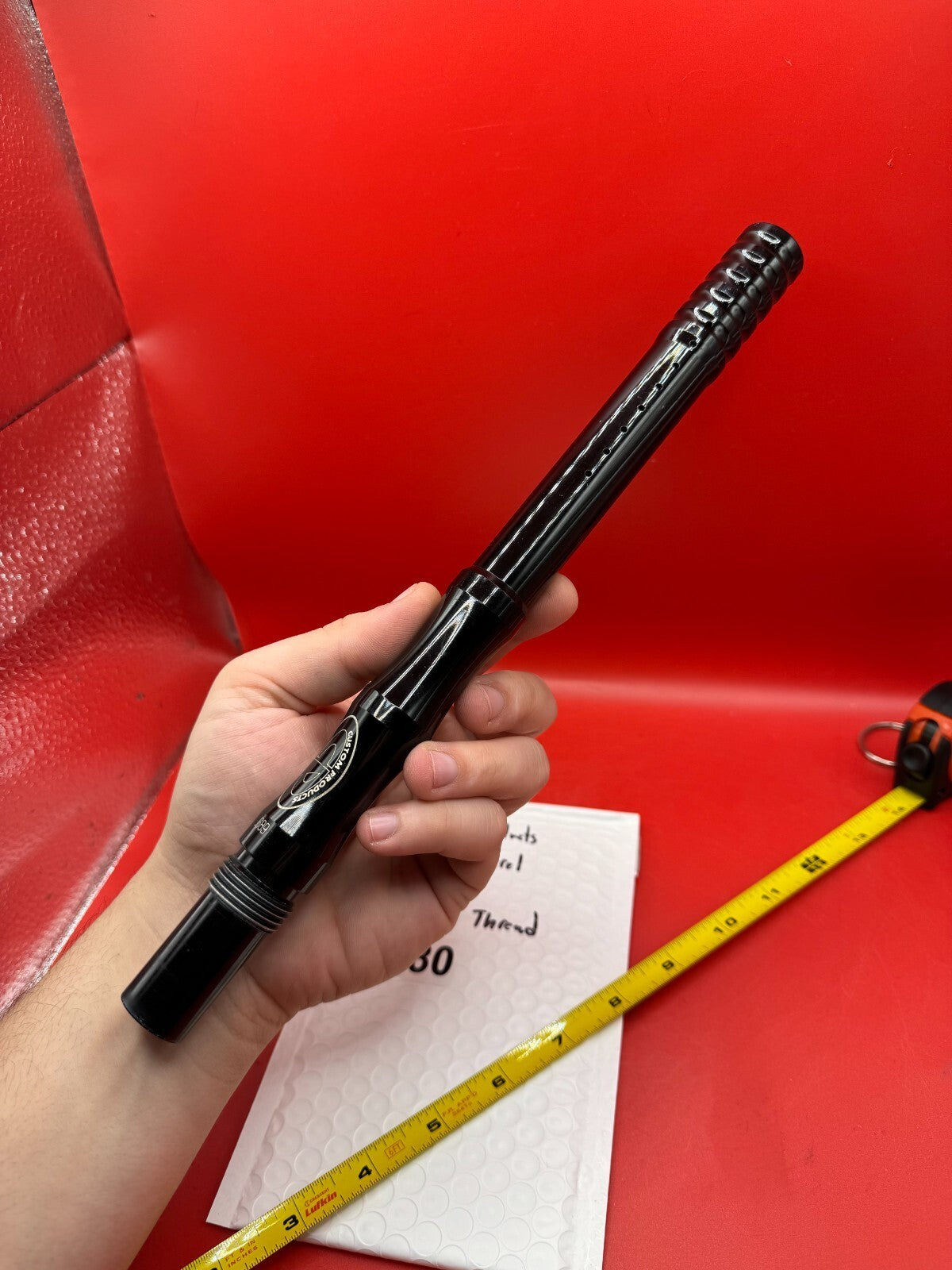 Custom Products 12 inch Paintball Barrel 689 Bore Old Angel Thread - used paintball barrel - black