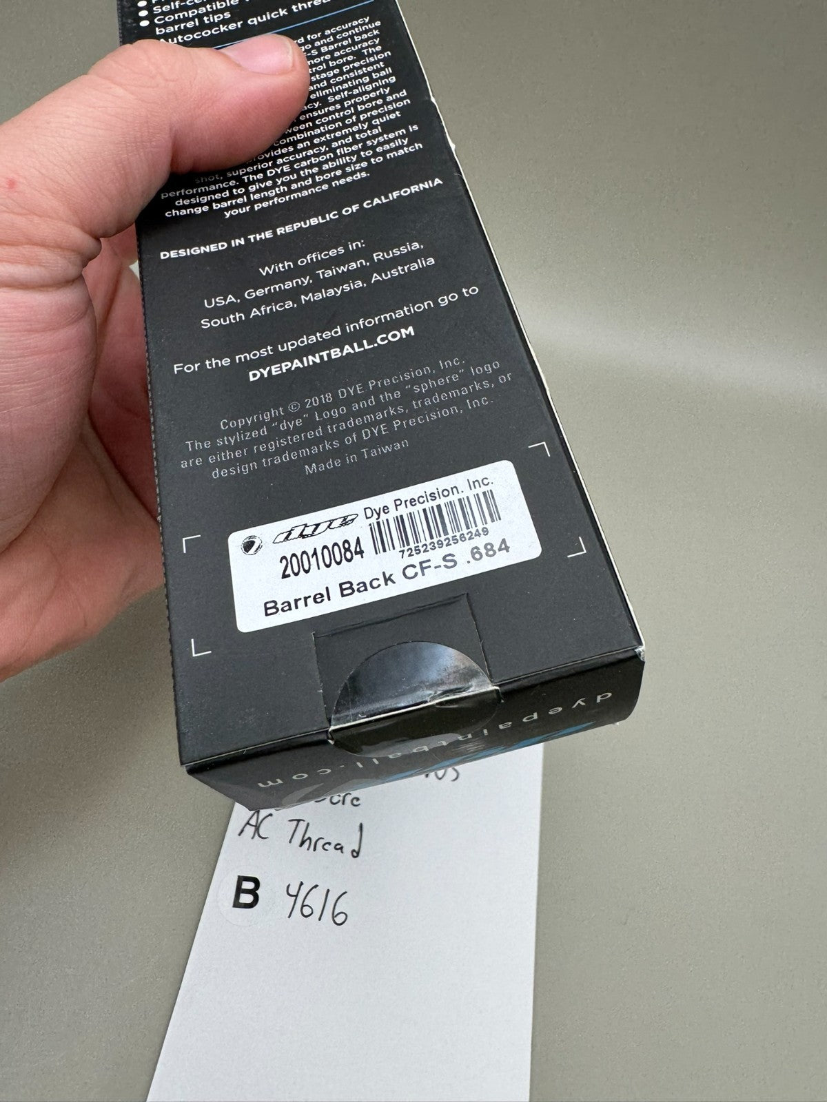 Dye CF-S Back-NOS 684 Bore AC Thread-Black