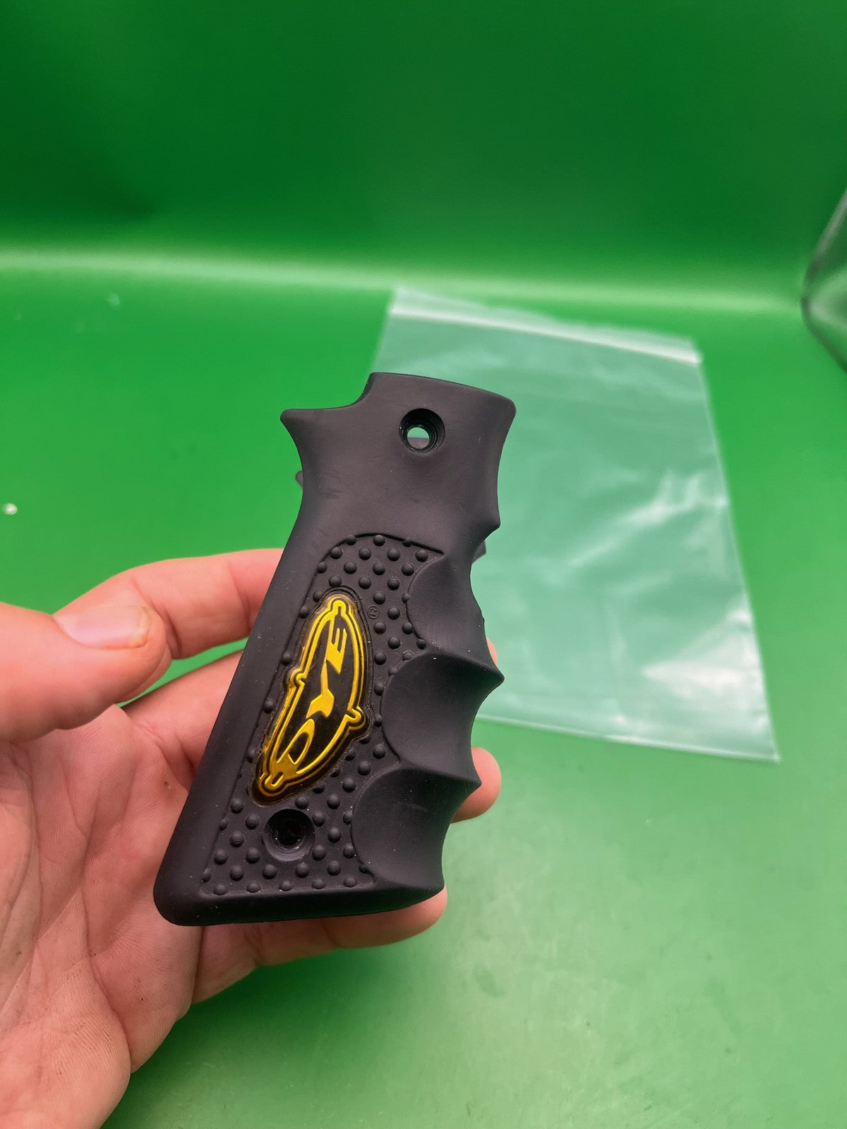 Dye 1911 45 Style Sticky Grips Black Yellow Logo Rubber Wrap Around Panels