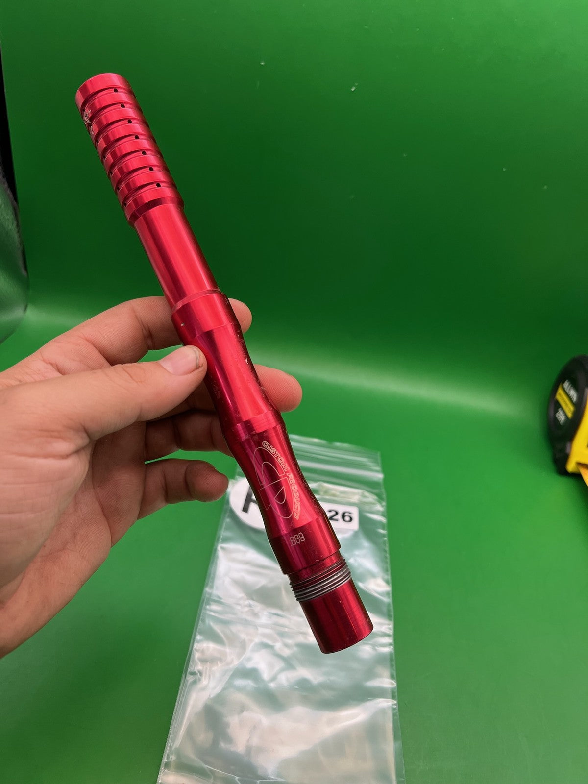 Autococker CP Custom Products Barrel Back 12" .689 Red - used paintball barrel back - red anno