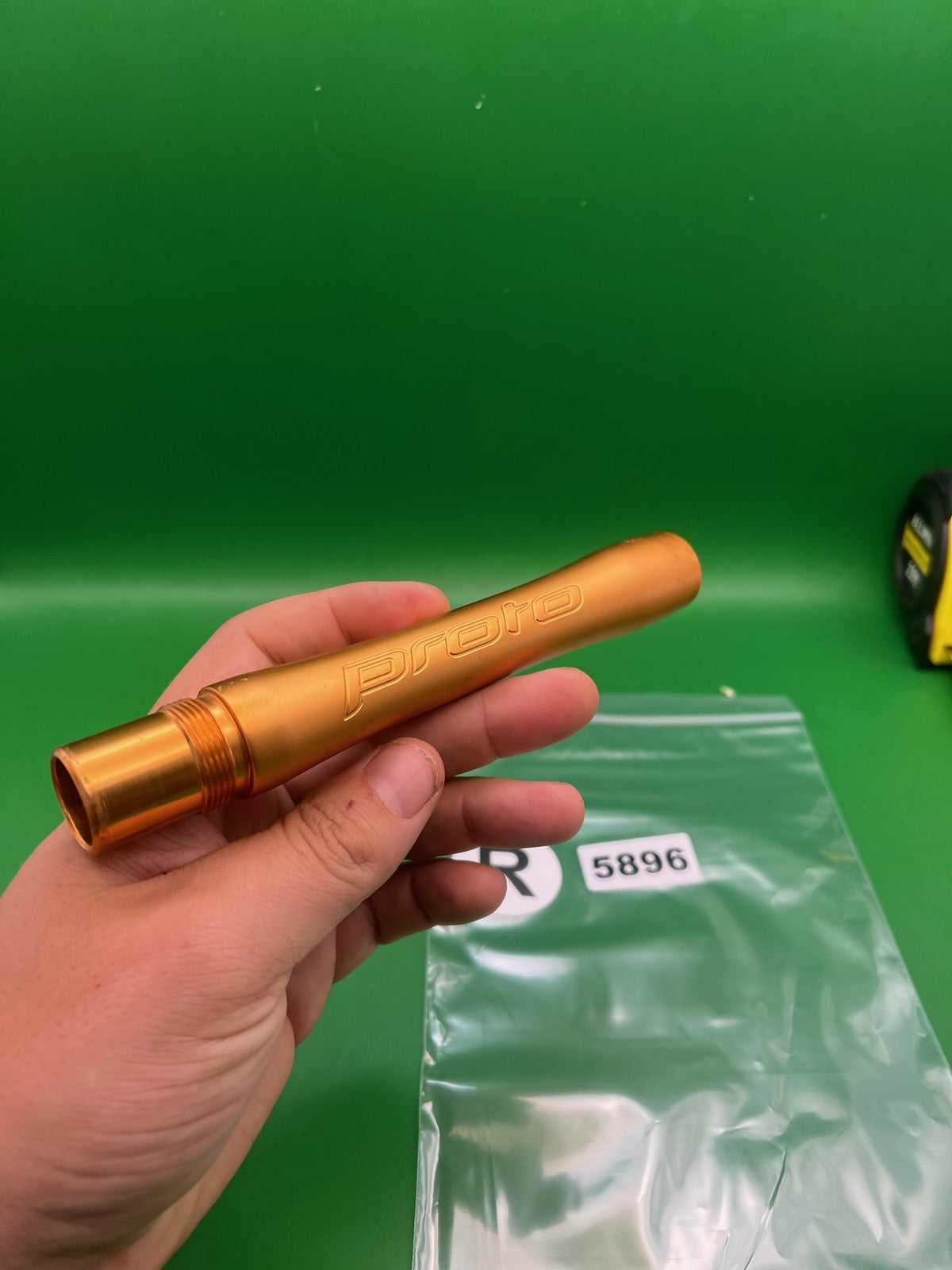 Autococker Proto Barrel Back Gold .688 bore - used paintball barrel back - gold anno