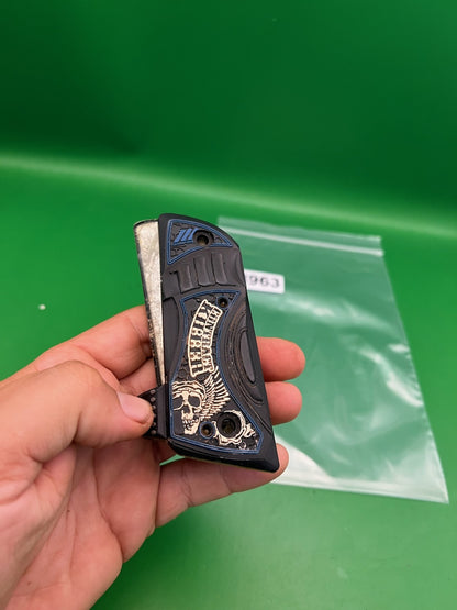 Hybrid Contract Killer 1911 / 45 Style Grip Panels Black Blue Skull