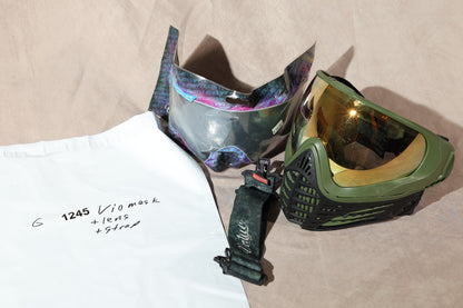 Virtue VIO Paintball Mask Olive Green With Gold Mirror Lens And Strap Bundle
