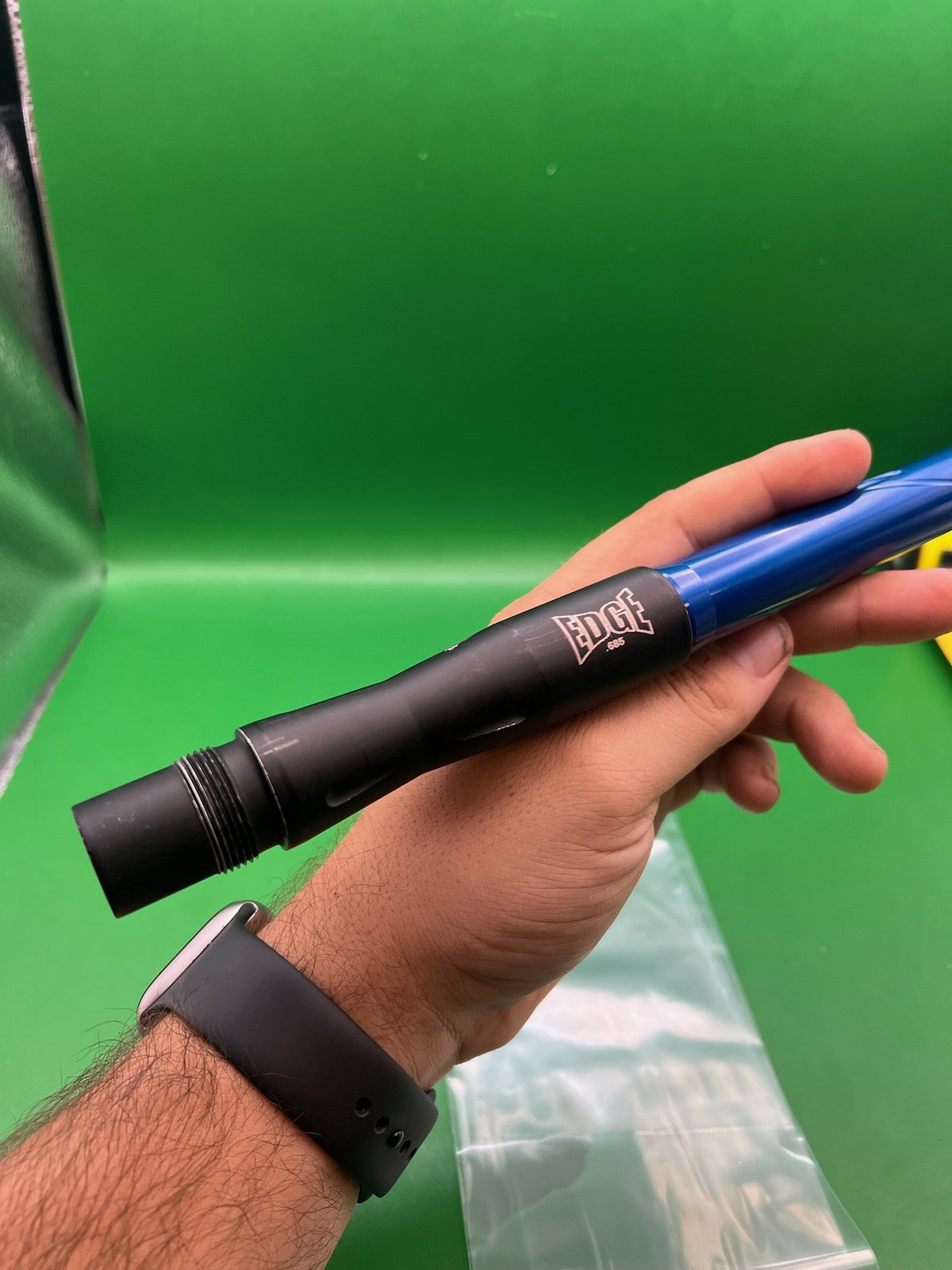 Autococker Edge Paintball Two-Piece Barrel Back Blue Black 12" .685 - used paintball barrel back - blue/black