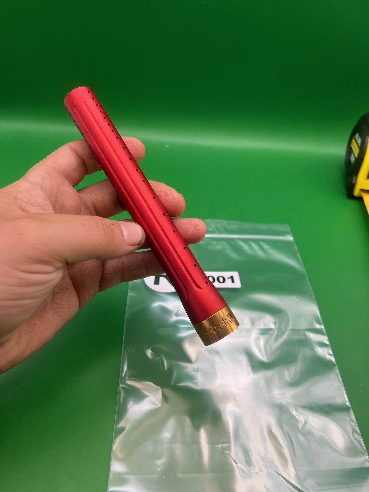 HK Army LAZR Barrel Tip 8" Red Gold - used paintball barrel tip - red/gold