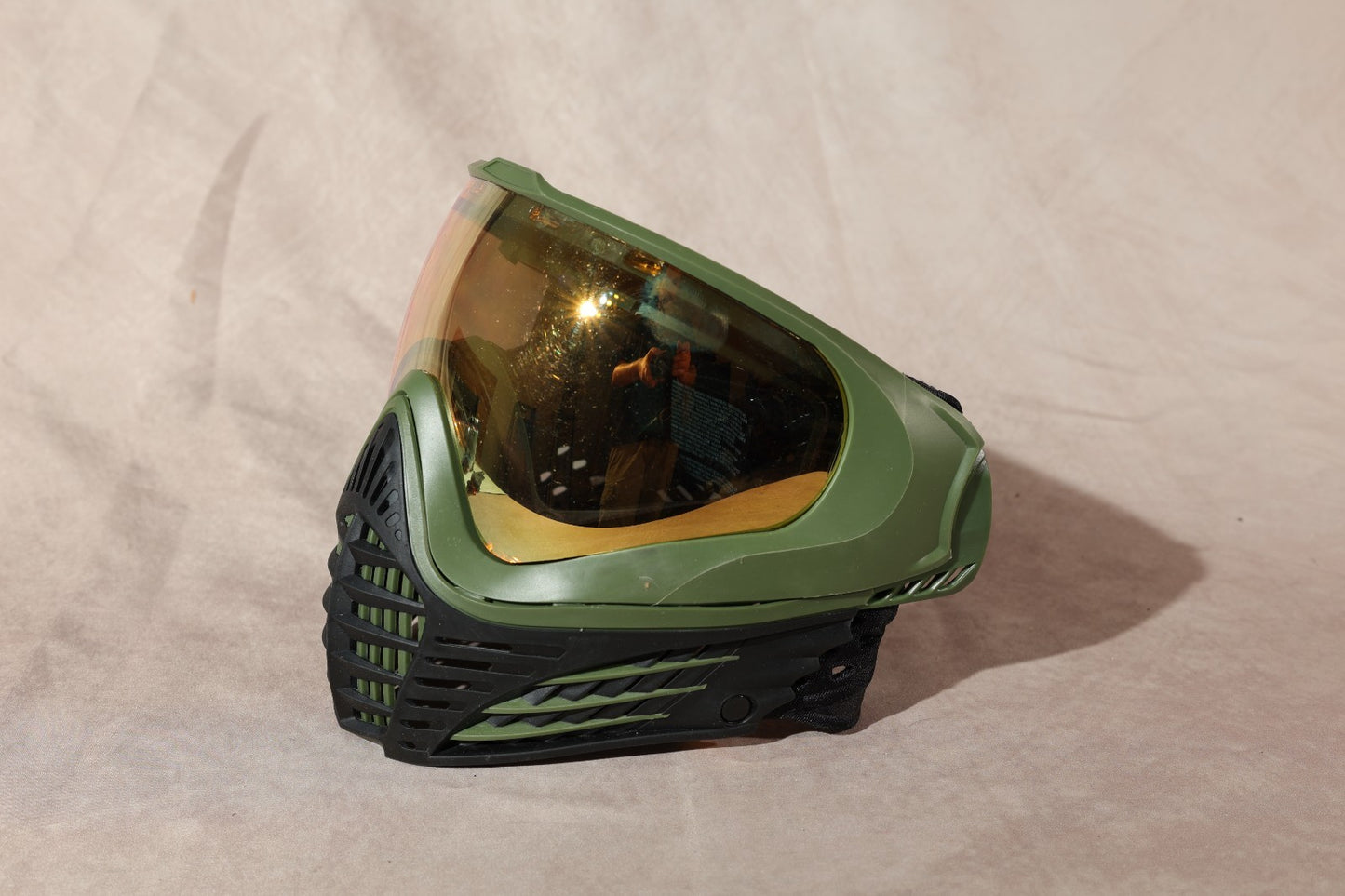Virtue VIO Paintball Mask Olive Green With Gold Mirror Lens And Strap Bundle