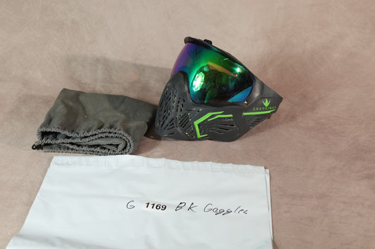 Bunker Kings CMD Paintball Mask Black Green Mirror Lens With Soft Bag