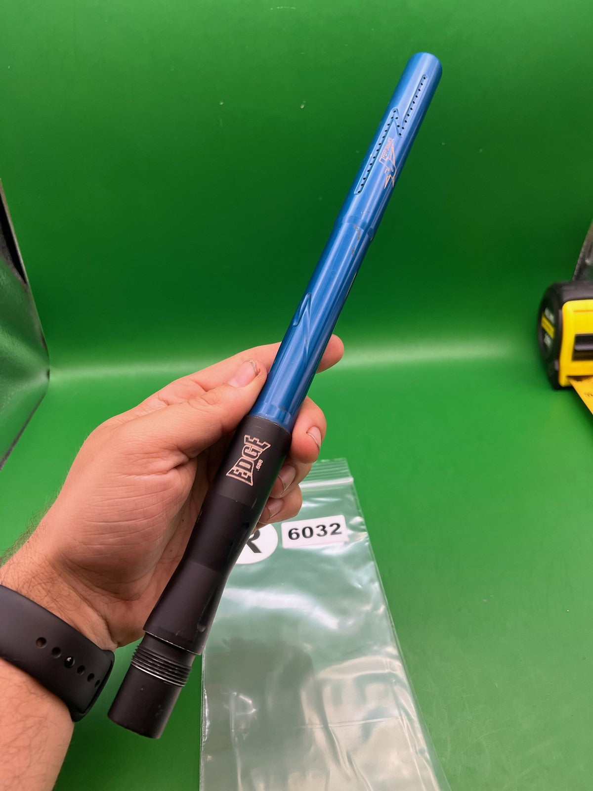 Autococker J&amp;J Edge Paintball Two-Piece Barrel 14" Blue Black - used paintball barrel (two-piece) - blue/black