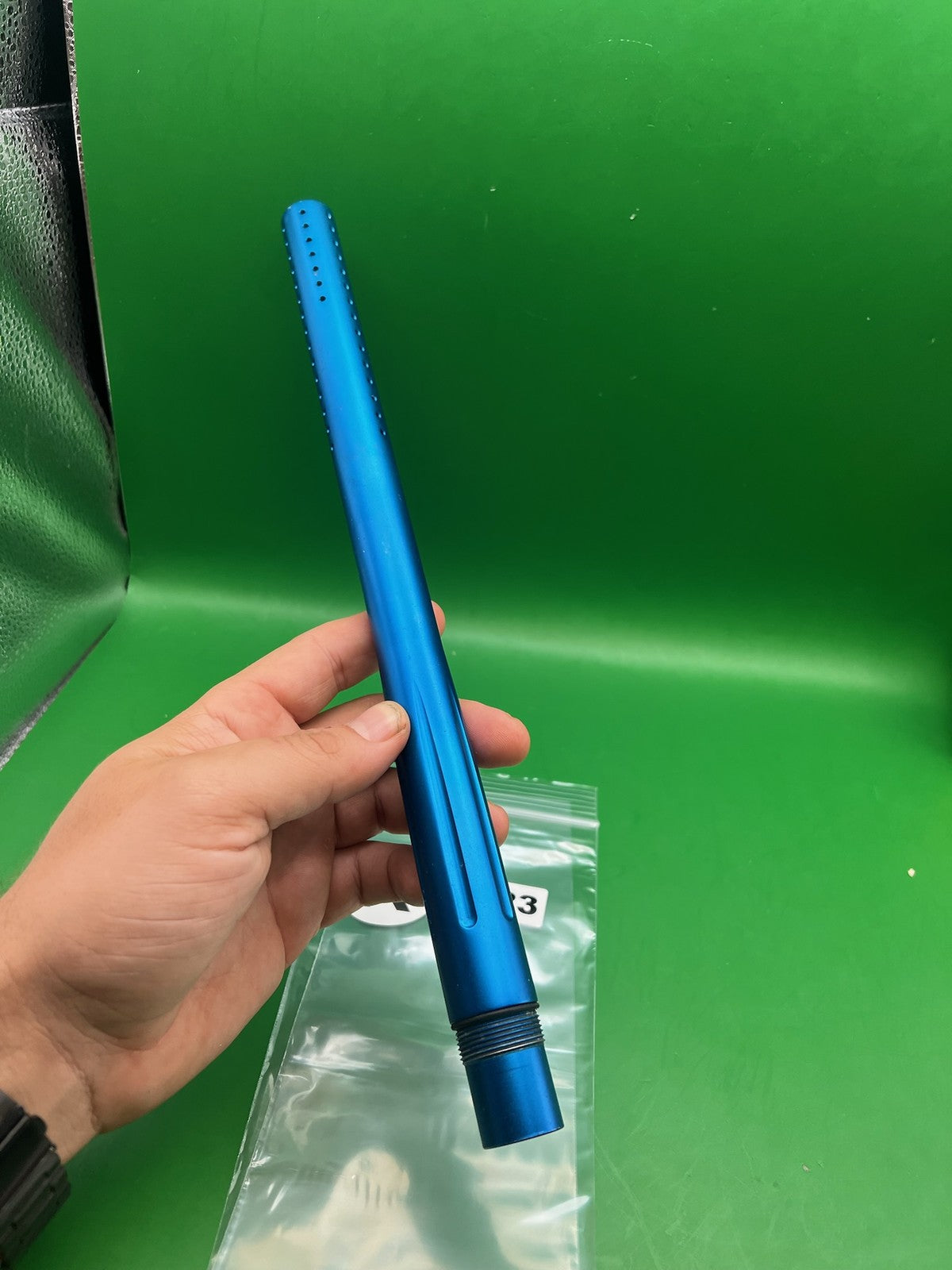 Stock Autococker Barrel 14" .689 Blue - used paintball barrel - blue anno