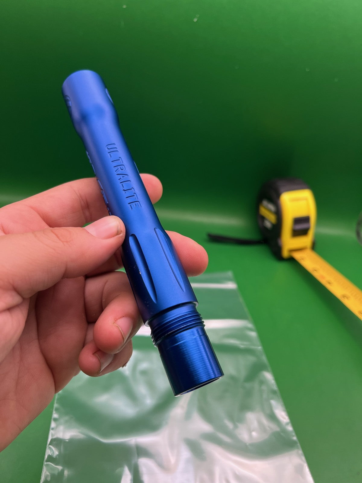 Dye UltraLite Barrel Back Blue .692 Bore Autcoocker - used paintball barrel back - blue anno