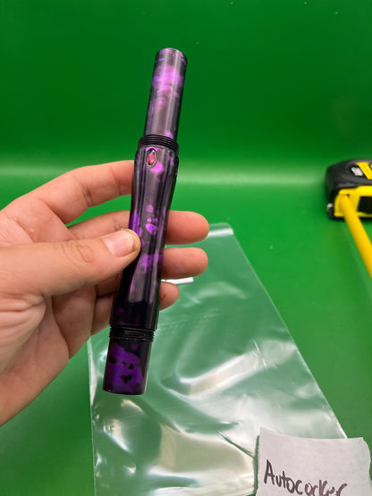 Autococker Two-Piece Barrel Purple Black Splash 8" - used paintball barrel two-piece set - purple black splash