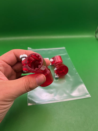 Pair of Two Red Paintball Right Feed Elbows - used paintball feed elbow - red