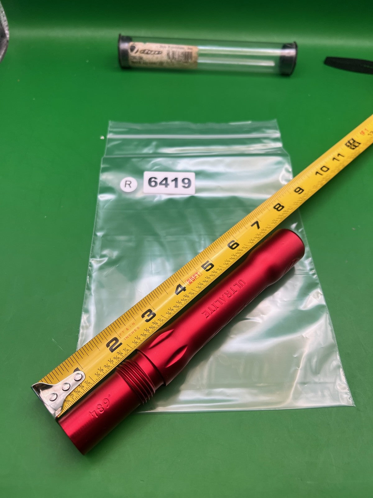 Dye Ultralite Barrel Back Red .684 Angel Threaded - used paintball barrel back - red anno