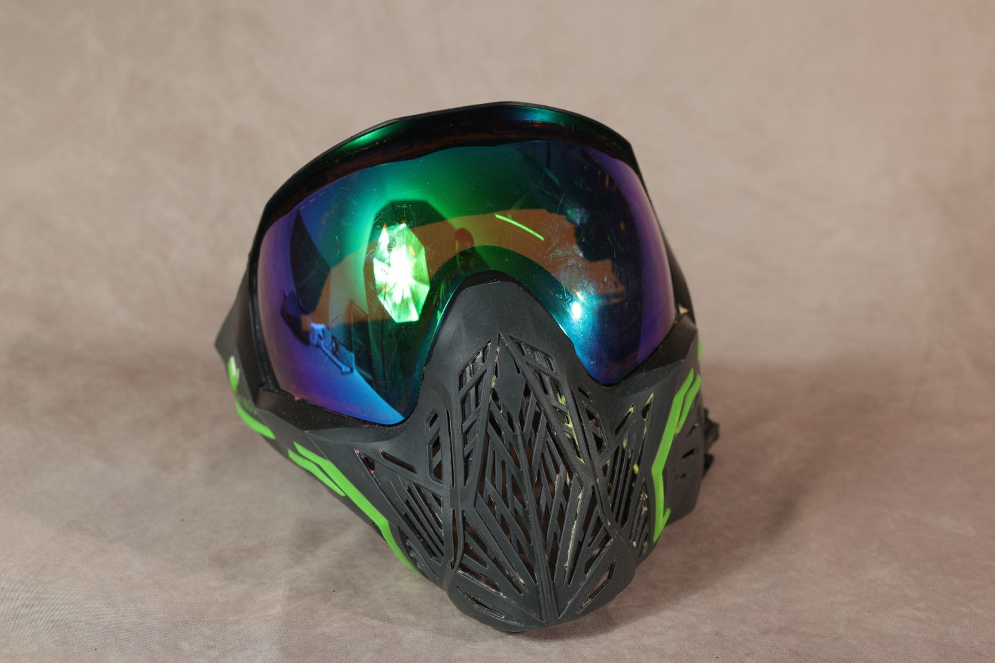 Bunker Kings CMD Paintball Mask Black Green Mirror Lens With Soft Bag