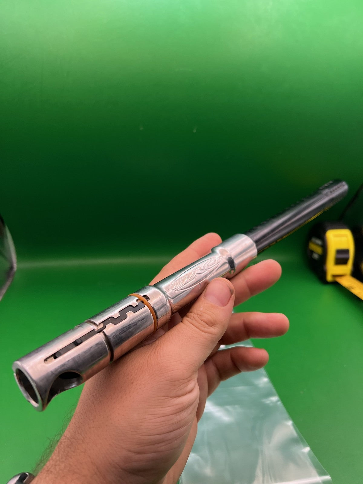 AGD Automag DYE Boomstick Barrel Black Silver .685 Bore 14in - used paintball barrel - black/silver
