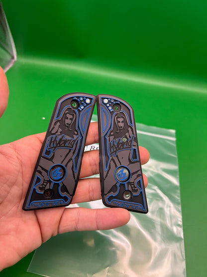 Hybrid PB 1911 45 Style Grip Panels Black Blue Contract Killer Design
