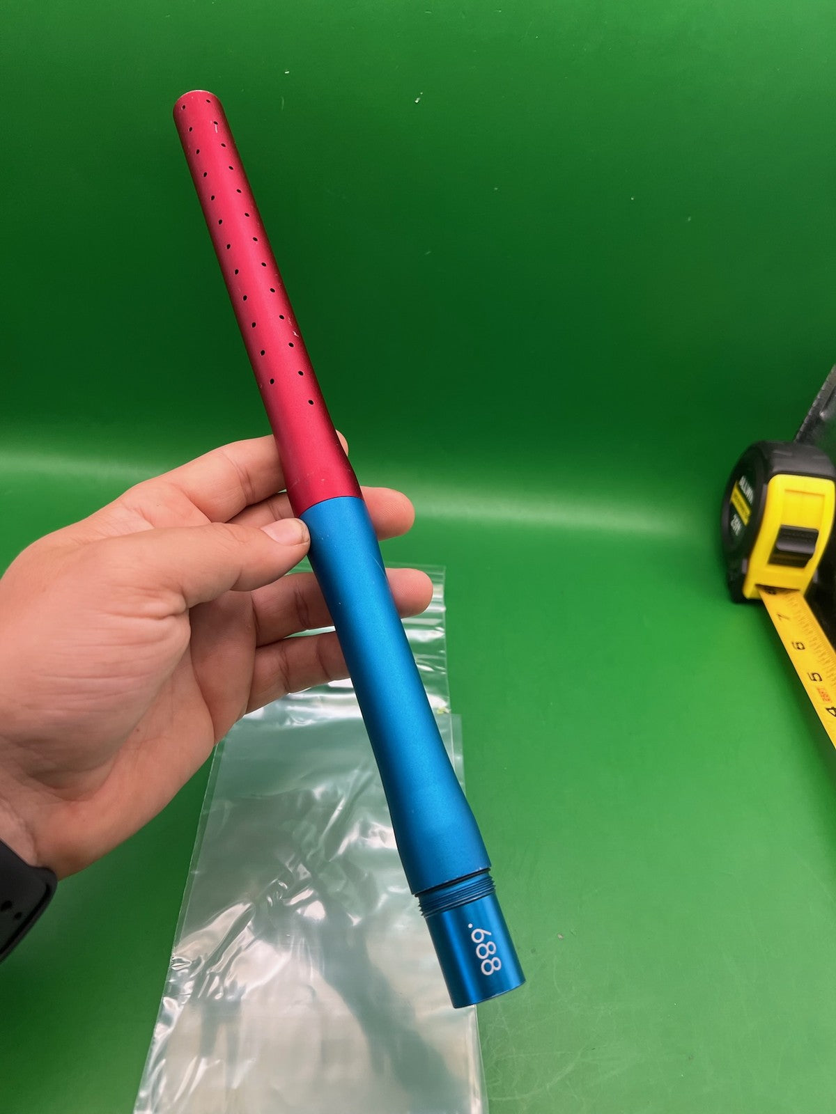 Empire Two Piece Superman Autococker Barrel .689 Blue Red - used paintball barrel (two-piece: back + tip) - blue/red