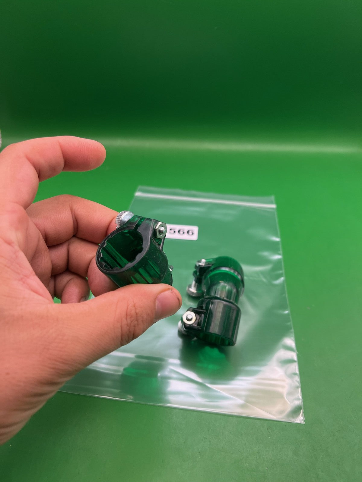 Green Paintball Elbows - x2 - used paintball feedneck elbow - translucent green