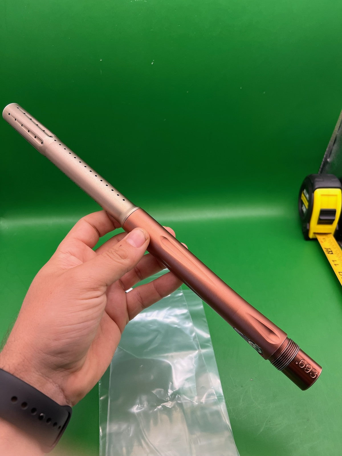 Planet Eclipse 2-Piece Barrel 14" .693 Copper/Rose Gold - used paintball barrel back, barrel tip - copper/rose gold