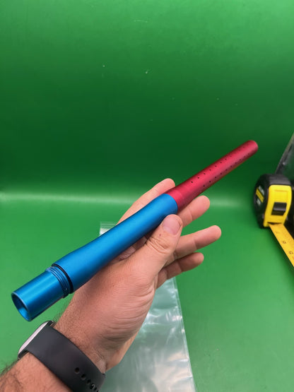 Empire Two Piece Superman Autococker Barrel .689 Blue Red - used paintball barrel (two-piece: back + tip) - blue/red