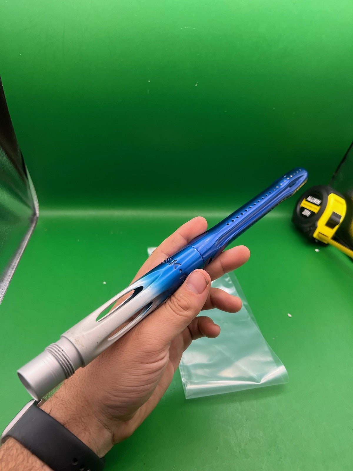Smart Parts Freak Barrel Blue Silver Fade 14" Shocker Thread - used paintball barrel (two-piece, front/back set) - blue/silver fade