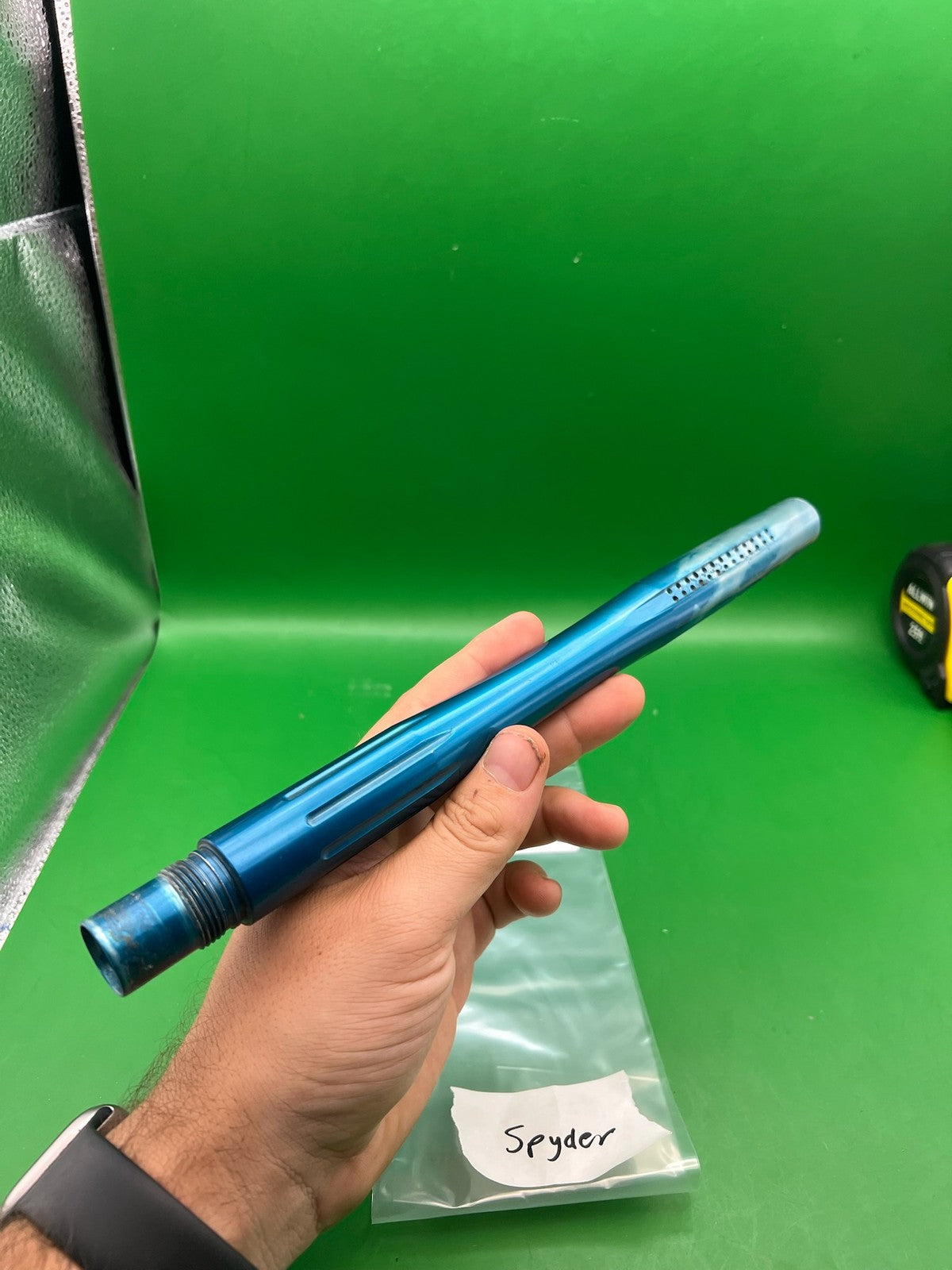 Spyder Aluminum One-Piece Barrel 14" .685 Blue - used paintball barrel - blue anno
