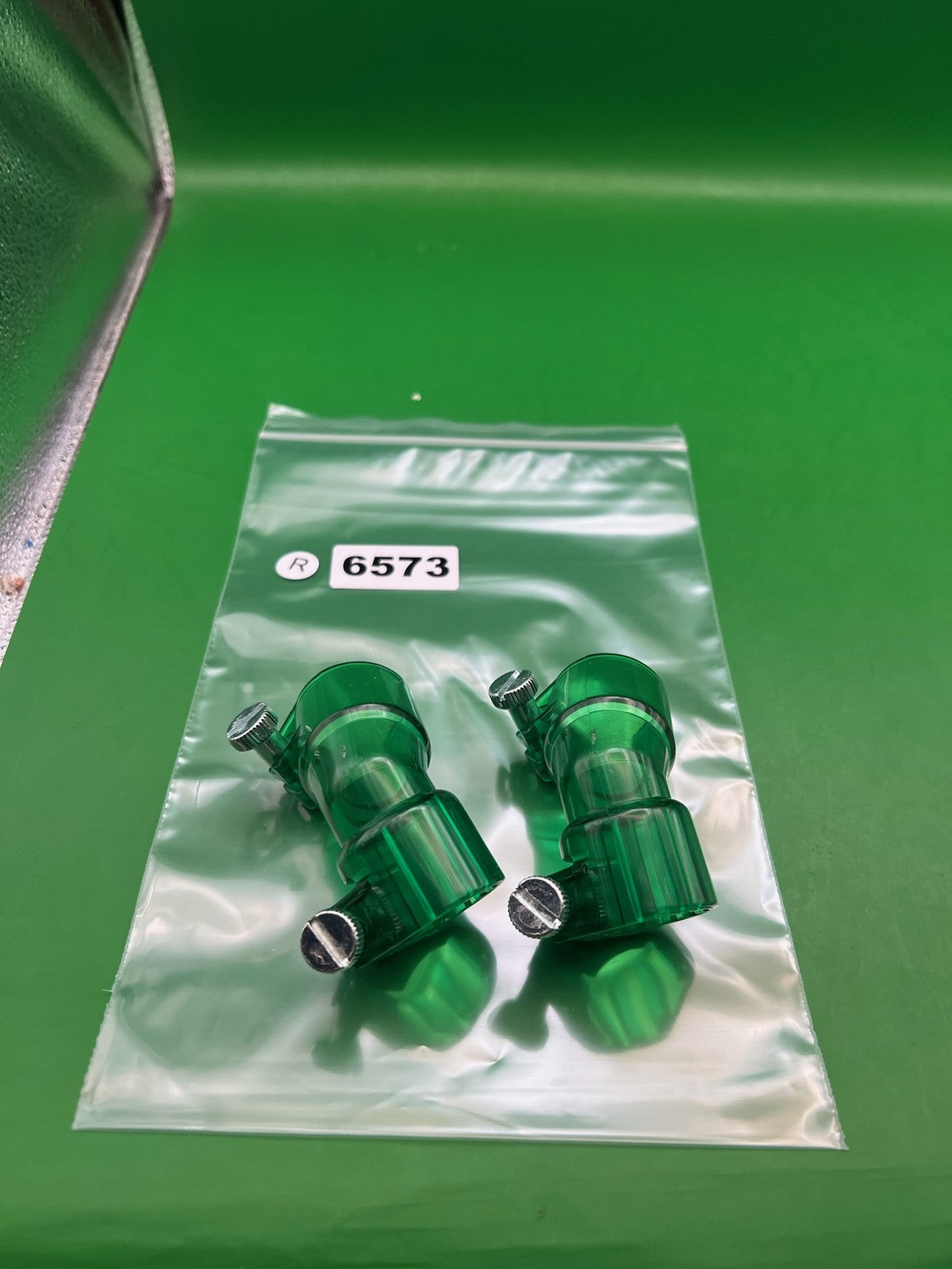 Green Paintball Elbows - x2 - used paintball feed elbow / neck elbow - transparent green