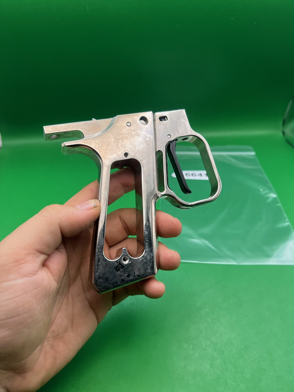 WGP Autcocker Hinge Frame - used paintball grip frame - silver/nickel
