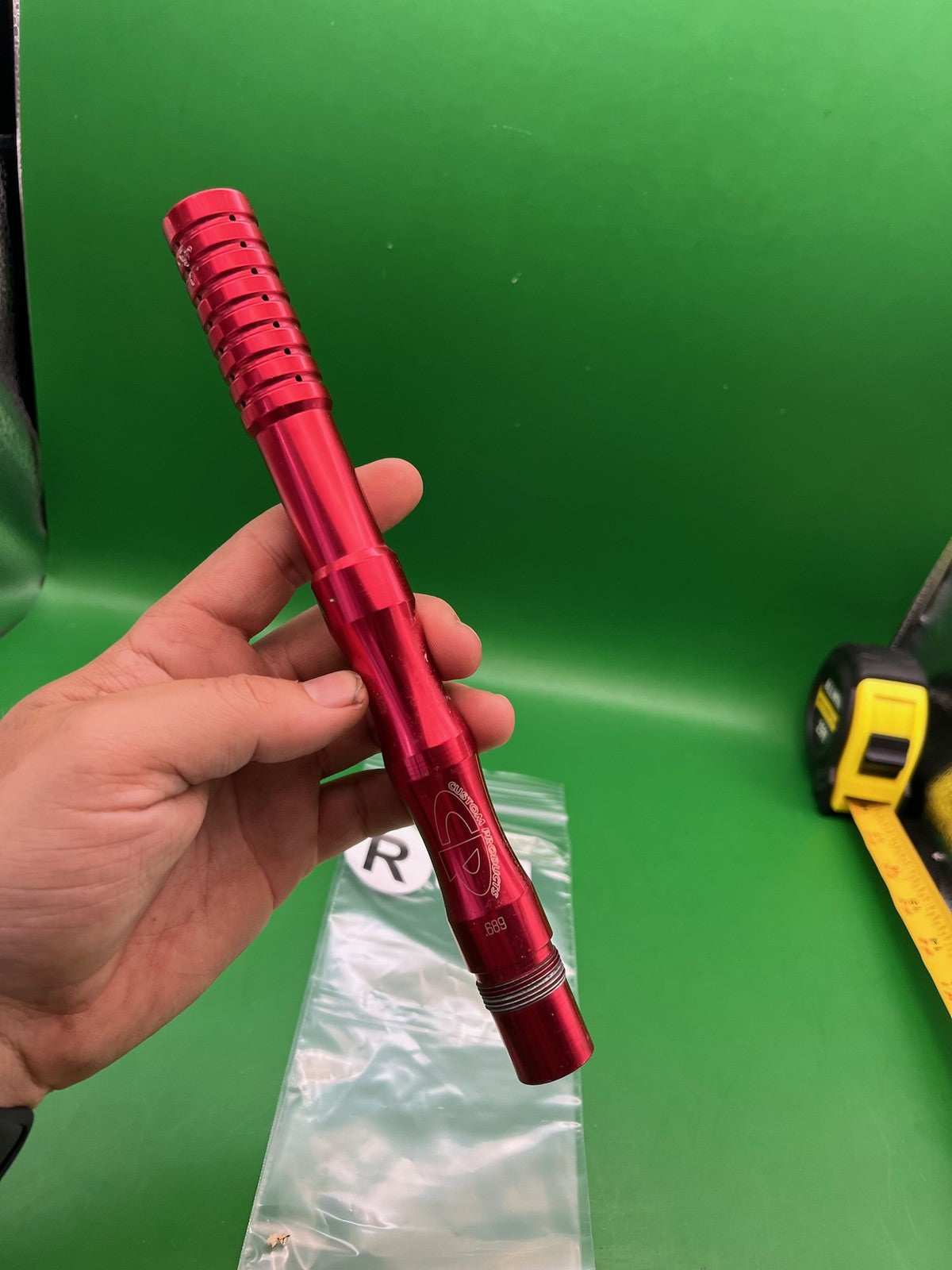 Autococker CP Custom Products Barrel Back 12" .689 Red - used paintball barrel back - red anno