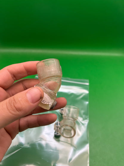 Pair of Two Clear Paintball Right Feed Elbows - used paintball feed elbow - clear