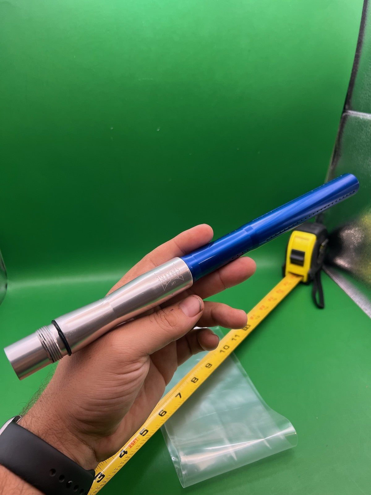 Autococker J&amp;J Barrel Silver Blue - used paintball barrel (two-piece) - blue/silver