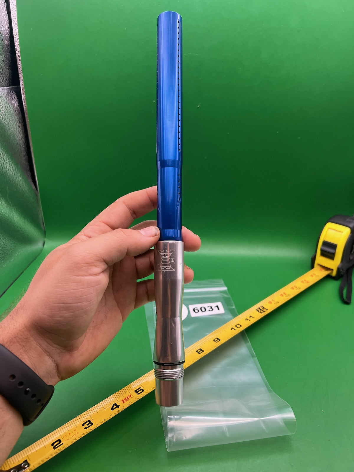 Autococker J&amp;J Barrel Silver Blue - used paintball barrel (two-piece) - blue/silver